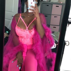 Pink fur Trim Robe